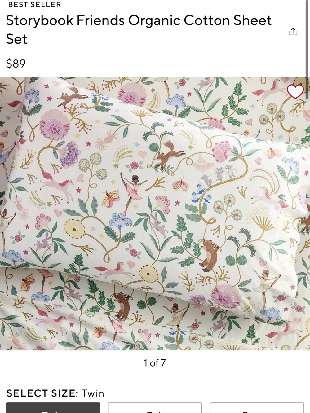 Pottery Barn Storybook Friends Organic Cotton Sheet Set - Floral & Animal Print